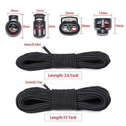 42 Pcs Cord Locks End Spring Toggle Stopper Zipper Pull Ends Fastener Buttons with 18 Yard Elastic Bungee Cord Stretch String for Drawstring, Shoelaces, Pants, Backpack, Bags, Luggage, DIY Crafting