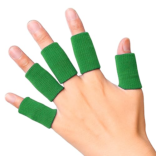 JBM Adult Finger Brace Splint Sleeve Thumb Support Protector Soft Comfortable Cushion Pressure Safe Elastic Breathable for Basketball Volleyball Baseball Badminton Tennis Boating Gym (Green) - color: Green, size: One Size