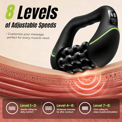 2‑in‑1 Electric Deep Rolling Massager – 8 Speeds, Full Body Muscle Roller for Legs, Calves, Abdomen, Back & Neck , Cellulite-prone Areas, Rechargeable, Handheld Powered Rolling Tool with LCD Display