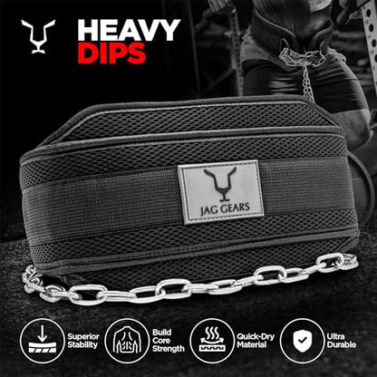 JAG GEARS Dip Belt with Chain 36 Inch Heavy Duty Steel Chain + 2 Carabiners, Dip Belt for Bodybuilding, Strength Training, Weightlifting and Pull-Ups, Weight Belt