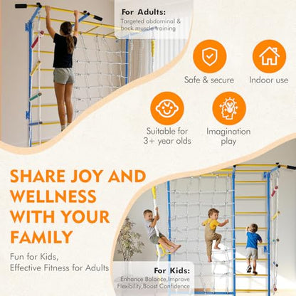 Indoor Playground, Wall Gym, in 1 Monkey Bars Climbing Ladder with Pull Up Bar, Rope Ladder, Rope Wall, Rope, Gymnastic Rings, Indoor Exercise Equipment for Kids and Adults