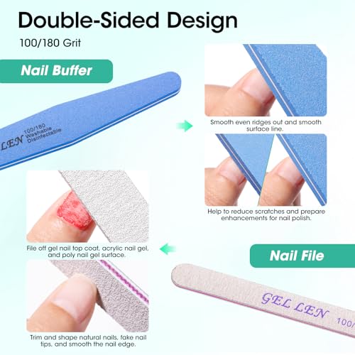 GELLEN Nail Cleanser Pads 50PCS with 10PCS Manicure Tools Kit | Ceramic Cuticle Pusher Pen, Remover and Cuticle Oil Nail Prep Care Kit, Nail File 100/180, Polishing Buffer, Clipper & Brush - size: 50PCS with 10PCS Tools