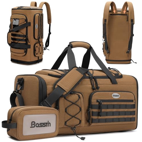 Bosstin Gym Bag for Men & Women,45L Travel Duffle Sports Duffel Bag Gym Weekender Overnight Backpack with Shoe Compartment (CAMEL CHECKERED) - color: CAMEL CHECKERED