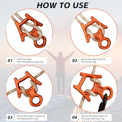 Figure 8 Descender, 30kN Climbing Descender, Heavy Duty 7075 Aluminum Belay & Rappel Equipment for Climbing, Mountaineering, Arborist, Caving, Aerial Yoga - color: 30kN-Orange