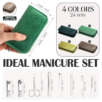 Coume 24 Sets Mini Manicure Set Bulk for Women Men Gifts for Coworkers Nail Grooming Kit 8 in 1 Nail Clippers Kit Luxurious Travel Case Stainless Steel Nails Clipper Set(Green Series) - color: Green Series