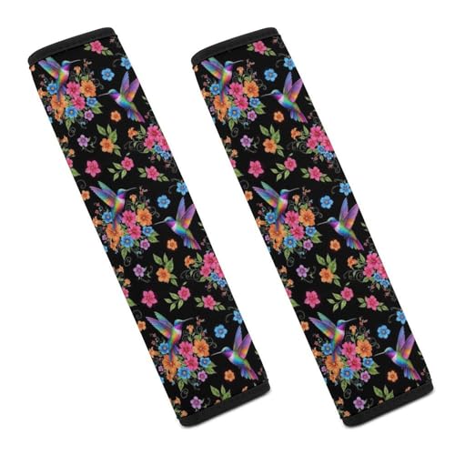 1 Pair Universal Soft and Comfortable Seat Belt Shoulder Pad for Adult Use, Stroller Pushchair High Chair, Flower Bird Hummingbird Neck Strap Covers, Anti-Slip Pad - color: Pattern 556