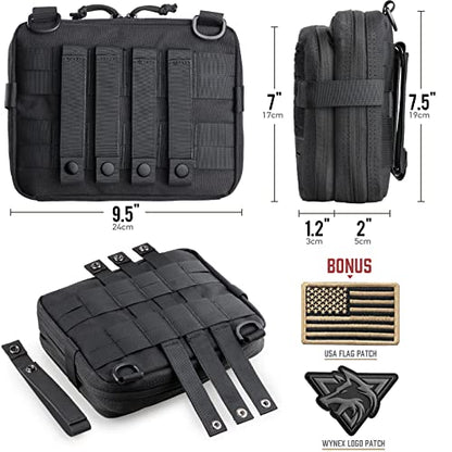 WYNEX Tactical Molle Admin Pouch, Double Layer Large EDC Tool Pouch Bag | Laser-Cut Design, Medical EMT IFAK with Map Pocket, Tool Organizer Molle Accessories, Flag Patch Included, 9.5"x7.5"x3.2" - color: Black