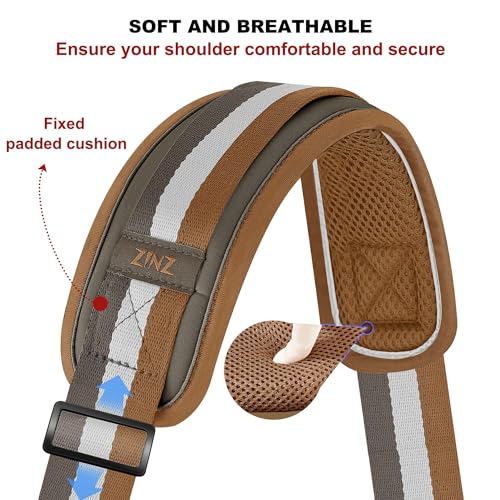 ZINZ 75" Shoulder Strap with Fixed Pad and Dual Balanced Buckles，Brown-White-Gray Stripe - color: Brown-white-gray Stripe
