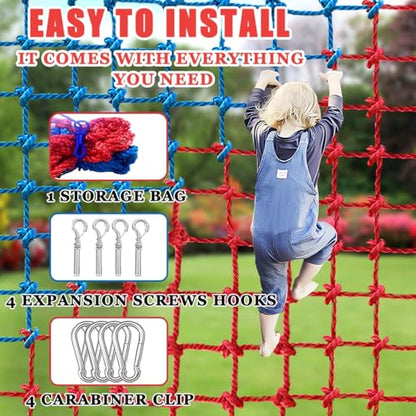 Climbing Cargo Net, Polyester Playground Climbing Net, Heavy Duty Large Military Climbing Net for Kids Outdoor, Kids Safety Protection Net, Rope Ladder, Jungle Gyms, Swingset, Treehouse - size: 6ft x 9ft