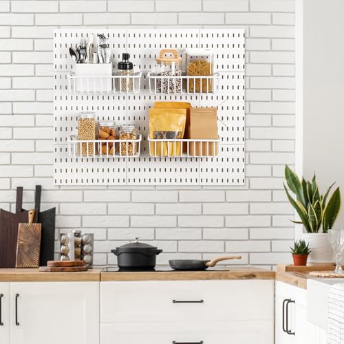 Maxdot 4 Pcs Pegboard Baskets with Hook, Compatible with IKEA Skadis Peg Board, Wall Bins and Baskets Storage Box Containers Accessories for Home Garage Office, 11 x 5 x 3 Inches (White) - color: White