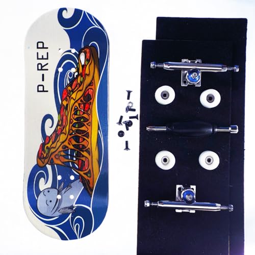 P-REP V2 Pro Performance Complete Wooden Fingerboard kit with Urethane Wheels and Bushings 34mm - Eater Pizza - color: Eater Pizza