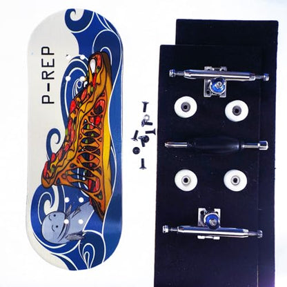 P-REP V2 Pro Performance Complete Wooden Fingerboard kit with Urethane Wheels and Bushings 34mm - Eater Pizza - color: Eater Pizza