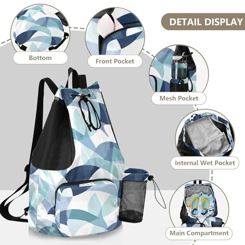 Drawstring Climbing Gym Bag With Inside Pockets Drawstring Beach Bags with Wet Dry Compartments Sea Anhor Geometric Style