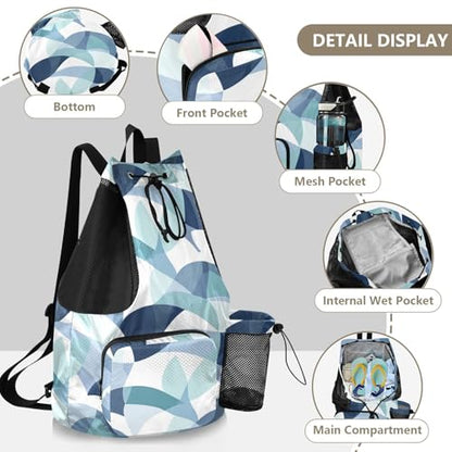 Drawstring Climbing Gym Bag With Inside Pockets Drawstring Beach Bags with Wet Dry Compartments Sea Anhor Geometric Style