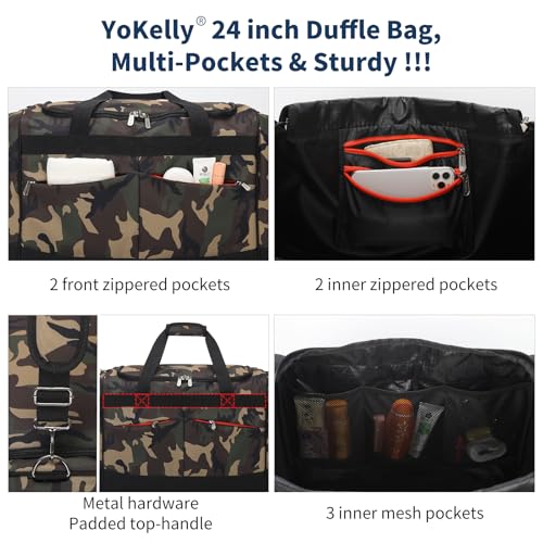 24 inch Large Gym Bag for Men - 65L Hard Bottom Duffle Bag with Shoes Compartment for Sport/Travel - Camo - color: Camouflage