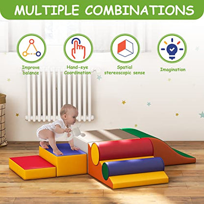 Betterhood Climbing Blocks for Toddlers 1-3, 7 Pcs Kids Soft Play Set, Toddler Soft Couch Climber Gymnastics Equipment for Crawling and Sliding at Home, Preschool - style: Coffee and Red