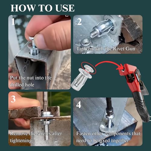 50 Set Jack Nut Kit with Heavy-Duty Rivet Gun | Creates Permanent Threaded Anchors for Hollow Doors, Metal Sheets & Panels | M4 M5 M6 M8 Flange Nuts