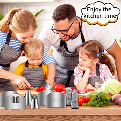 Jupswan 8 Pieces Finger Guards for Cutting Kitchen Tool Stainless Steel Finger Guard Finger Protector Avoid Hurting When Slicing and Dicing - color: 01-Silver
