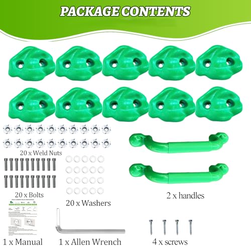 10 Rock Wall Climbing Holds Extra Large with 2 Handles,DIY Rock Climbing Grips with Mini Wrench for Indoor Outdoor Playground Play Set(Green) - color: Green
