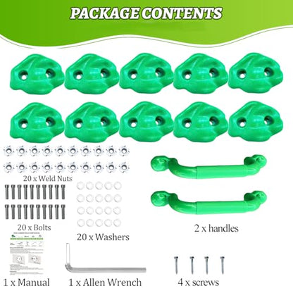 10 Rock Wall Climbing Holds Extra Large with 2 Handles,DIY Rock Climbing Grips with Mini Wrench for Indoor Outdoor Playground Play Set(Green) - color: Green