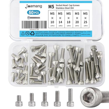 M5 x 10mm 14mm 18mm 20mm 25mm Socket Head Cap Screws Bolts, Stainless Steel 304, Metric Allen Hex Drive, Bright Finish, Fully Threaded, Assortment Kit 50PCS - size: Socket M5x10-25 mm