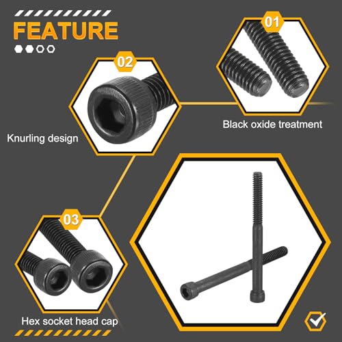 DTGN 1/4"-20x2-1/2 Socket Head Cap Screws Bolts - 10Pack - Good for Road Bicycle, Mountain Bike, Auto, Motorcycle - Carbon Steel Hex Head Metric Screws, Black - size: 1/4"-20x2-1/2"