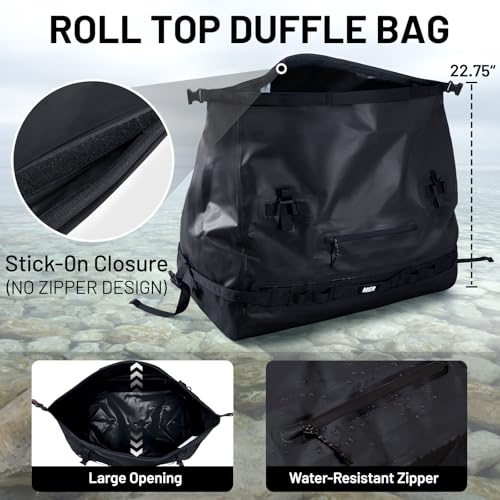 MIER Large Waterproof Duffel Bag - 60L/80L Dry Bag Backpack | Detachable Backpack Straps; Multi-Pockets; Roll-Top with Hook-and-Loop Closure; Motorcycle, Kayaking, Gym, Beach, Boating - color: Black, size: 80L