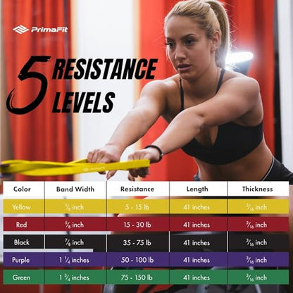 PrimaFit Resistance Bands - Workout, Gym & Pull Up Assistance Bands - Dumbbell Alternative, Stretching - For Men & Women