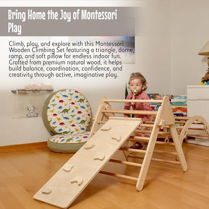 Montessori Wooden Climbing Set for Kids | Montessori Climbing Triangle Climbing Dome Ramp and Pillow | Montessori Climbing Frame Set for Toddler | Montessori Playground | Kids Play Gym(Space) - style: Space