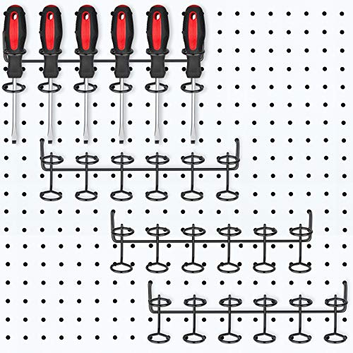 Ripeng 4 Pieces Pegboard Screwdriver Holders Peg Board Organizer Accessories Multi Ring Tool Holders Six Tool Organizer Racks for Pegboard, Pliers (Black) - color: Black