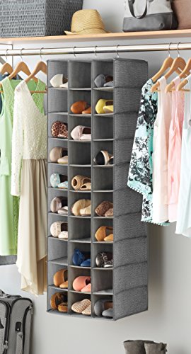 Whitmor 30 Sections Hanging Clothes Closet Shoe Organizer, Space Saving Breathable Fabric Shoe Storage for Bedroom, Laundry, Dorm, Crosshatch Gray - size: 11.5 inches (L) x 16.5 inches (W) x 48 inches (H)