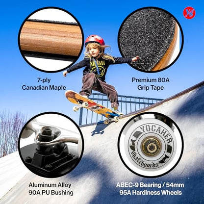 Yocaher Poker Series Pro Complete Skateboard 7.75” x 31” – Double Kick Concave Deck, ABEC-9 Bearings, 54mm Wheels, Aluminum Alloy Trucks, BlackWidow Grip Tape – Trick Skateboard for Beginners & Teens - color: Ace of Spades White