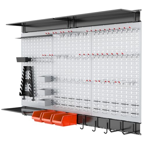 WALMANN 113 PCS Pegboard Wall Tool Organizer Kit with Pegboard Hooks, Bins, Pegboard Tools Storage System for Garage, Modular Peg Board, Tools Organizer Board with Hooks(Grey) - color: Grey