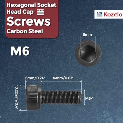 25pcs Socket Head Cap Screws - [M6-1 x 16mm] Alloy Steel Black Oxide Grade 12.9 Internal Hex Screw for 3D Printer Furniture Industrial Use, Black - size: M6-1x16mm