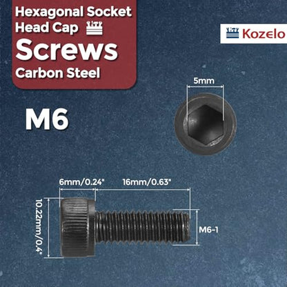 25pcs Socket Head Cap Screws - [M6-1 x 16mm] Alloy Steel Black Oxide Grade 12.9 Internal Hex Screw for 3D Printer Furniture Industrial Use, Black - size: M6-1x16mm