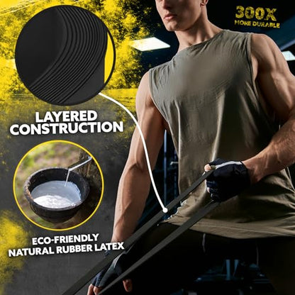 Long Resistance Bands Set, 5 Pull Up Assistance Bands for Working Out | 5 resistance levels, natural latex construction, exercise bands for strength training, stretching and physical therapy - color: Black