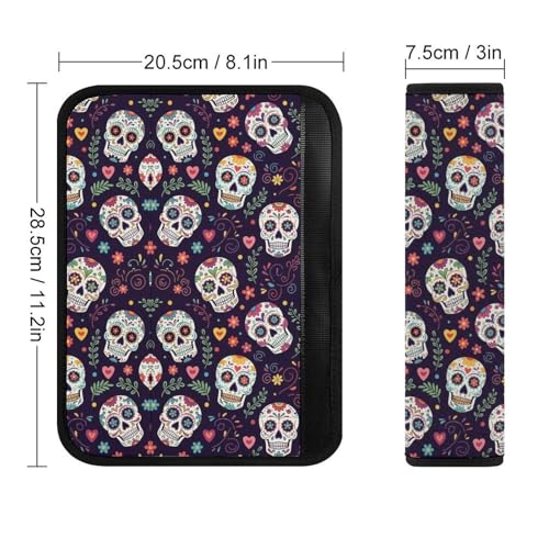 2 Pack Universal Soft and Comfortable Car Seat Belt Pad for Girls and Boys, Stroller Pushchair High Chair, Day of The Dead Sugar Skulls Hearts Flowers Shoulder Protector - color: Pattern 1111