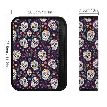 2 Pack Universal Soft and Comfortable Car Seat Belt Pad for Girls and Boys, Stroller Pushchair High Chair, Day of The Dead Sugar Skulls Hearts Flowers Shoulder Protector - color: Pattern 1111