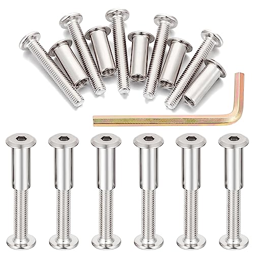 100 Sets Silver M6x40mm Furniture Bolts Metric Hex Screw Bit Set Metal Deck Screws for Furniture Screw Socket Cover Wood Socket Cap Bolt Kit - size: M6x40mm