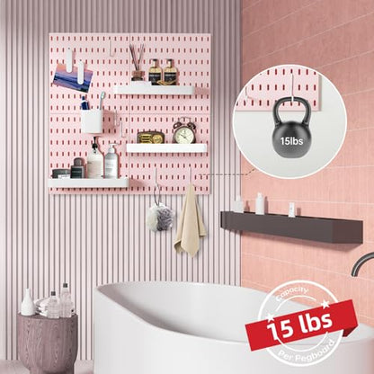 VUSIGN Pegboard Combination Wall Organizer Kit 22" x 22", Pink | 4 Pieces Pegboards and 17 Accessories, Wall Mount Display Peg board Panel Kits for Bedroom, Home, Office, Bathroom - color: Pink2 - 4 Pieces