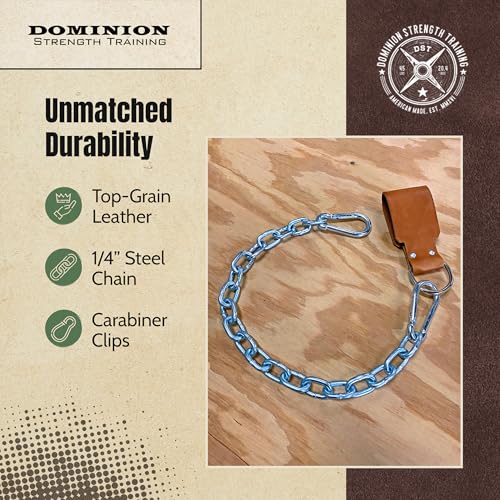Leather Dip Belt Strap with Chain for Weight Lifting - For Weighted Dips and Pullups - Made in the USA