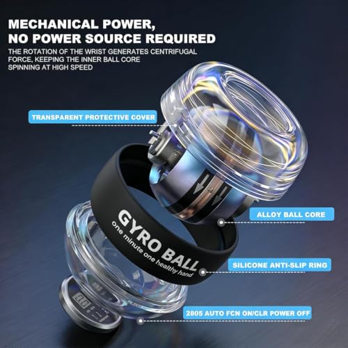 Auto-Start Wrist Power Gyro Ball with Counter & LED, Hand Grip Strength Trainer, Forearm Strengthener, Wrist Exerciser for Arm, Shoulder Relief, Gyroscopic ball for Athletes, Office & Rehab