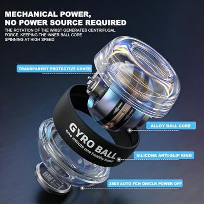 Auto-Start Wrist Power Gyro Ball with Counter & LED, Hand Grip Strength Trainer, Forearm Strengthener, Wrist Exerciser for Arm, Shoulder Relief, Gyroscopic ball for Athletes, Office & Rehab