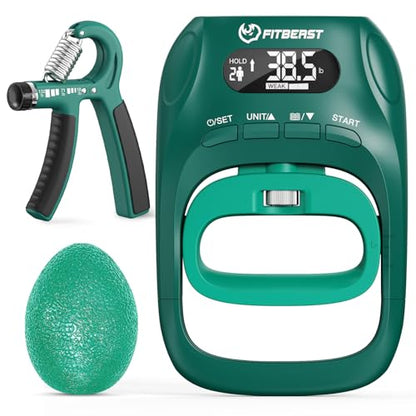 FitBeast Grip Strength Trainer Kit, Digital Grip Strength Tester with Adjustable Hand Gripper Strengthener & Soft Stress Ball for Daily Hand Recovery (Essential 3-in-1 Kit)