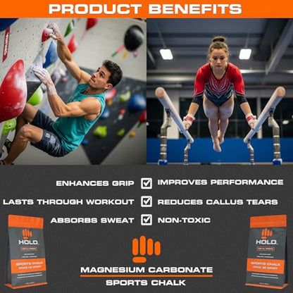 HOLD Sports Chalk – Pure Magnesium Carbonate for Climbing, Weightlifting, Gymnastics & Powerlifting – No Additives, Non-Toxic, Sweat-Resistant, Strong Grip Performance - style: Micronized