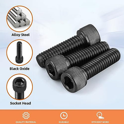 M5 x 12mm Socket Head Cap Screws, Grade 12.9 Alloy Steel Black Oxide, Allen Socket Drive, Full Thread, 50 PCS - size: M5 x 12mm