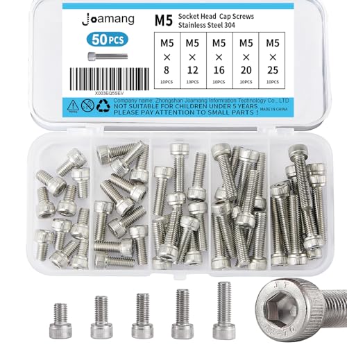 M5 x 8mm 12mm 16mm 20mm 25mm Socket Head Cap Screws Bolts, Stainless Steel 304, Metric Allen Hex Drive, Bright Finish, Fully Threaded, Assortment Kit 50PCS - size: Socket M5x8-25 mm