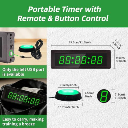 Gym Timer Clock with Remote Control & Push Button,7 RGB Color, Programmable Interval Timer, Countdown/Up Stopwatch,Wall Clock for Home Gym Garage,Portable Training Accessories(Plug-in) - style: plug-in