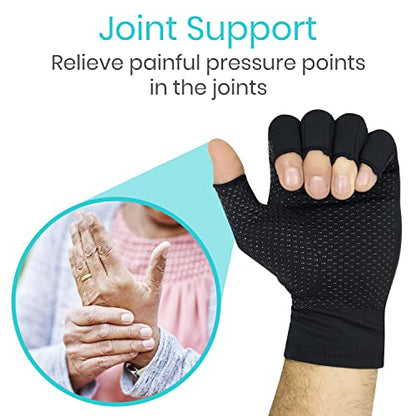 Vive Copper Infused Fingerless Arthritis Compression Gloves (Pair) - Relief for Men, Women, Rheumatoid, Swelling, Carpal Tunnel, Tendonitis, Edema, Hand & Finger Pain - Comfortable Non-Slip (X Large) | For Men, Women, Rheumatoid, Swelling, Carpal Tunnel,