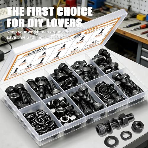 mankk 204PCS M6 Screws Kit M6 x 8/10/12/16/20/25/30/35mm Hex Socket Head Cap Bolts Nuts & Washers Assortment Kit 12.9 Grade Alloy Steel Machine Screws - size: M6, style: Hex Socket Cap